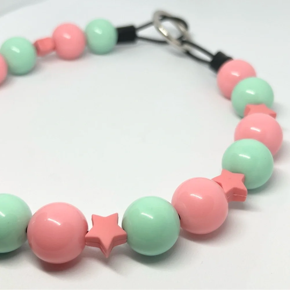 Watermelon Pink & Seafoam Green Beaded Dog Collar Necklace Size Medium